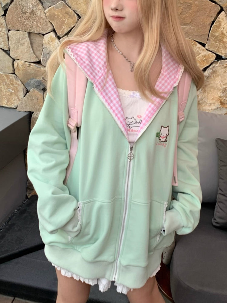 Lucky Clover Kitten Oversize Hooded Jacket-ntbhshop