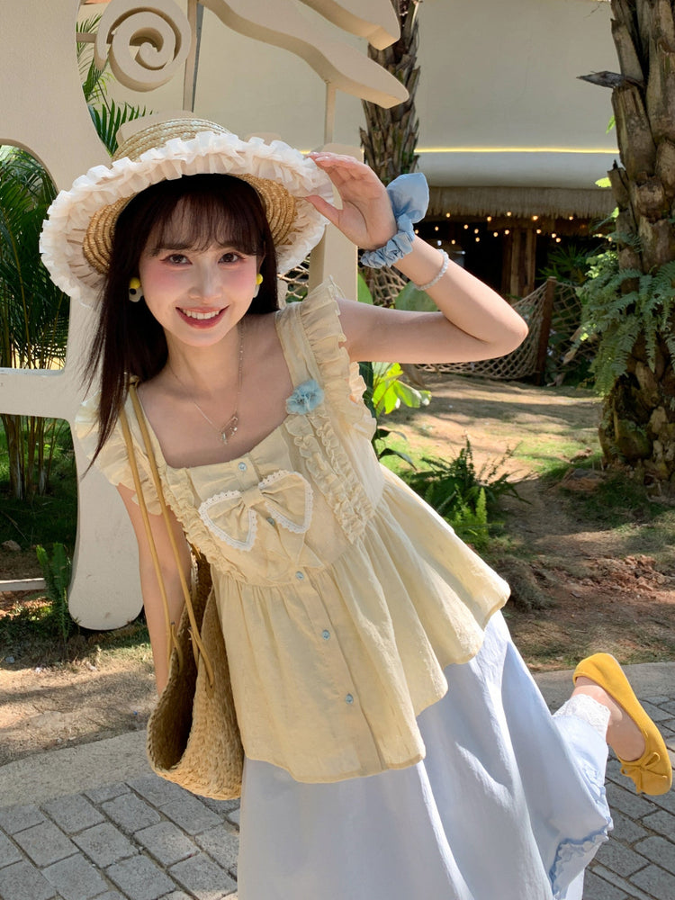 Buttercream Lace Bow Top-Tops-ntbhshop