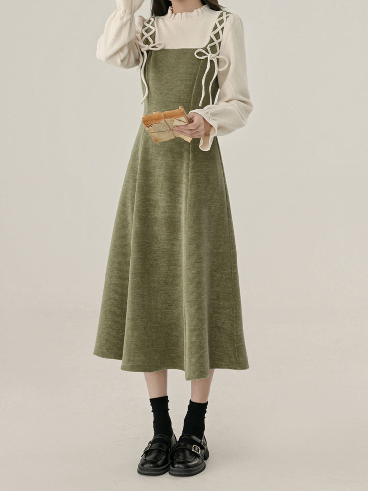 Moss Archive Knit Pinafore Dresses-Dresses-ntbhshop
