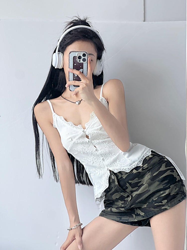 French Lace Satin Button Up Cami-ntbhshop