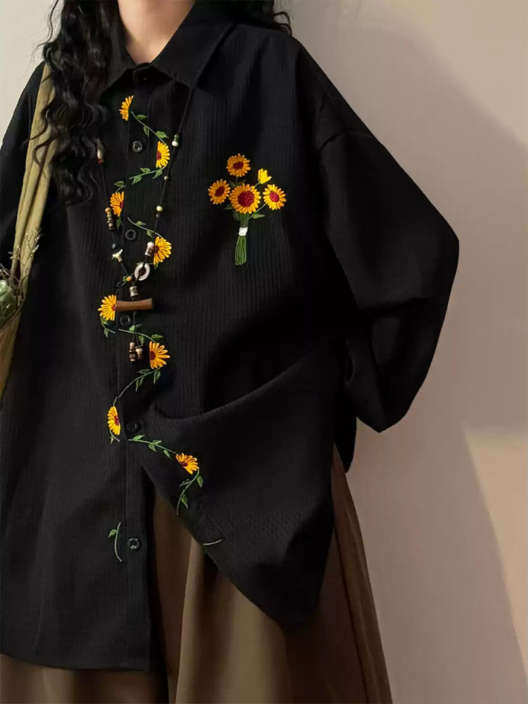 Vintage Sunflower Waffle Shirts-Tops-ntbhshop