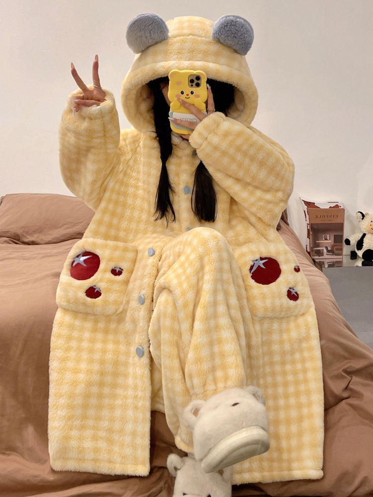 Honey Tomato Bear Fleece Pajamas Set-Sets-ntbhshop