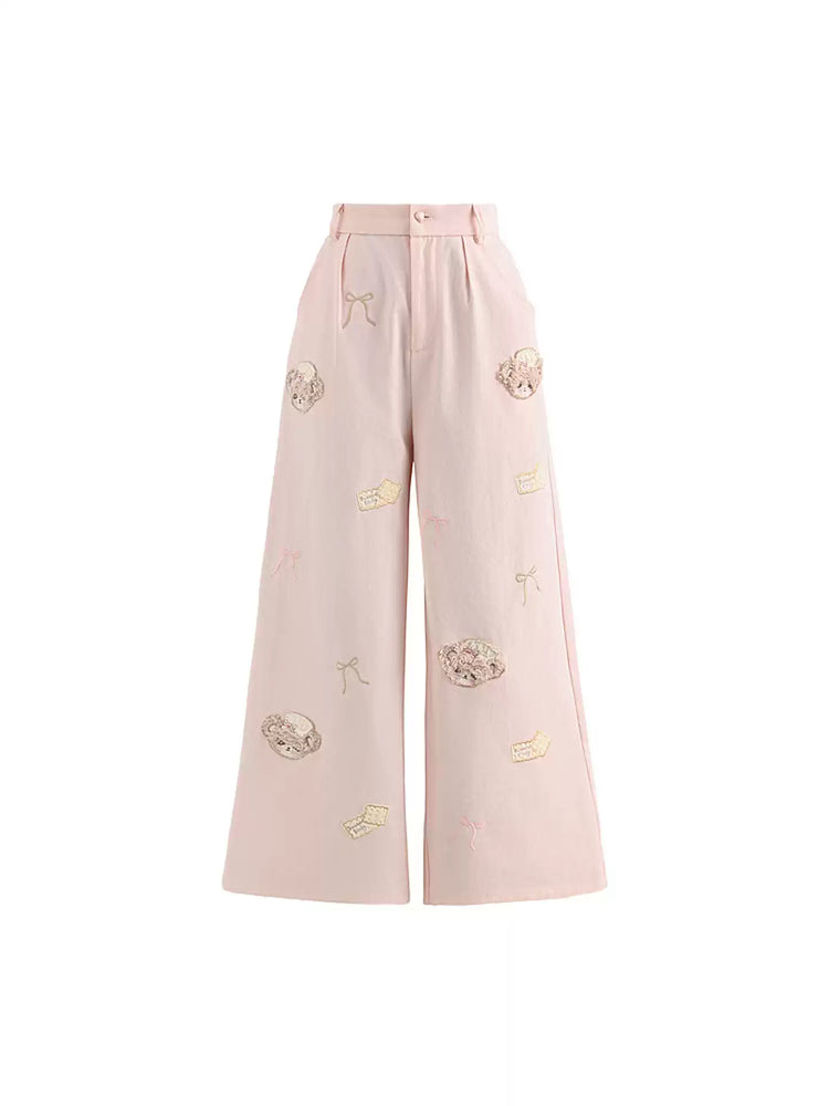 Bakery Bear Wide Leg Pants-Bottoms-ntbhshop