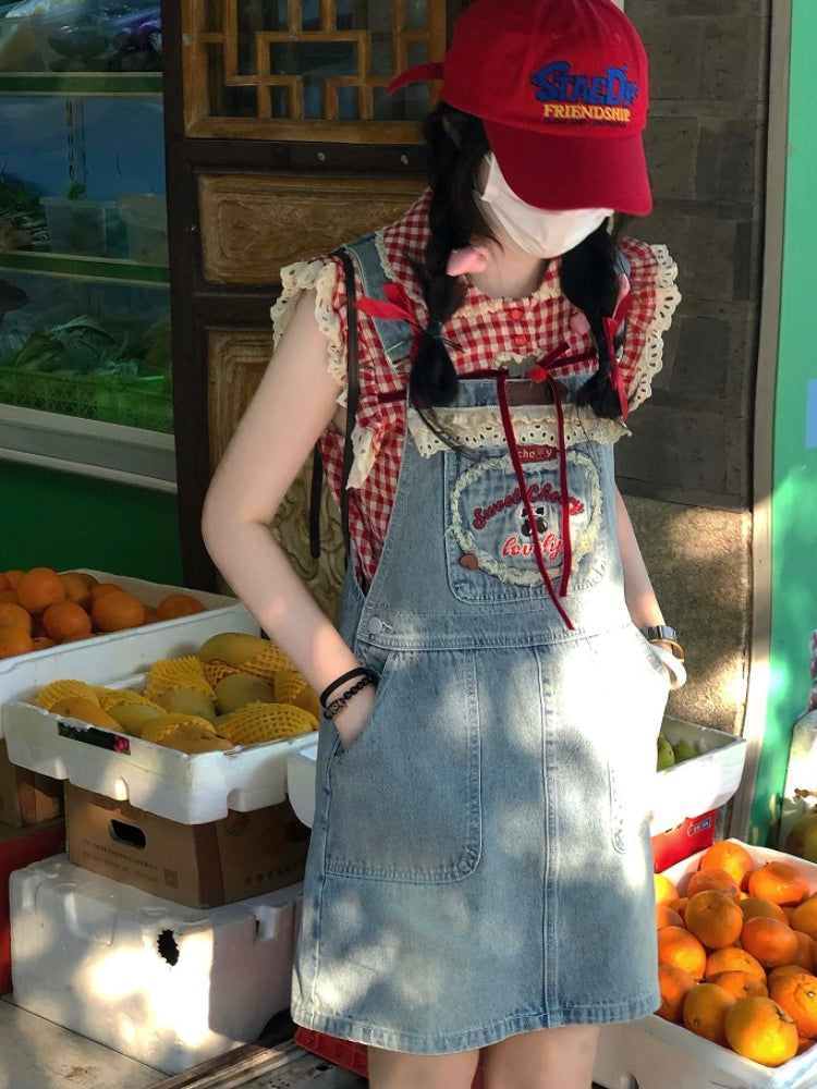 Cherry Pop Fairy Sleeve Gingham Blouses-ntbhshop