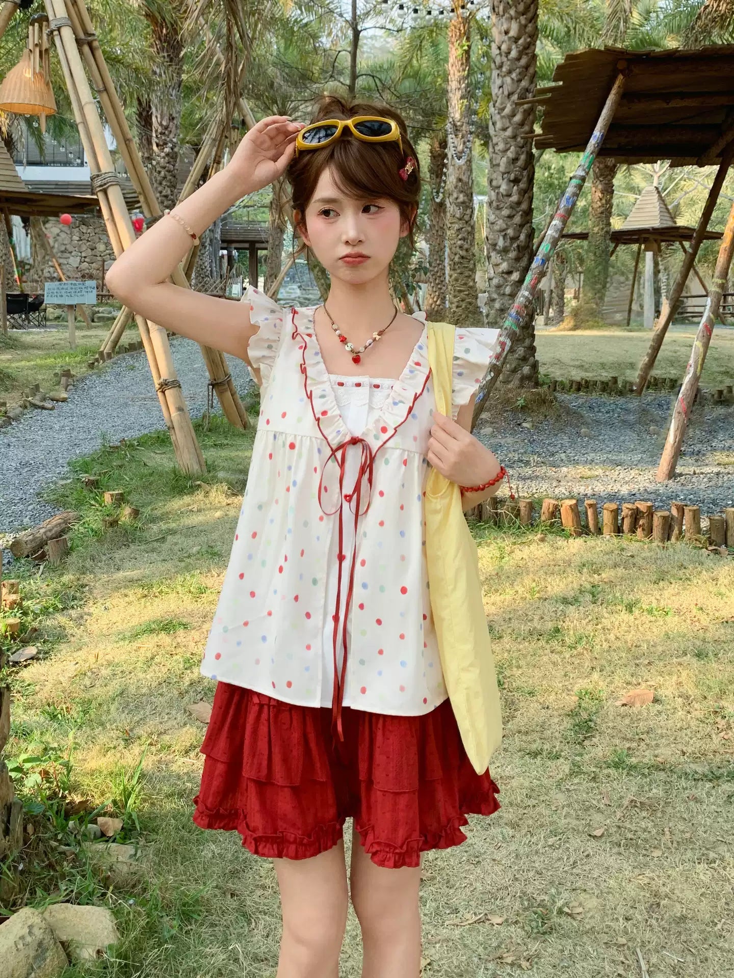 Candy Dot Babydoll Blouse-Tops-ntbhshop