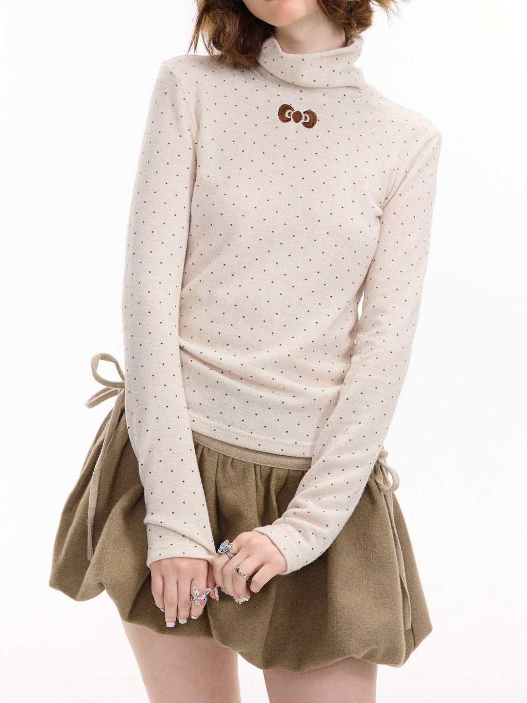 Cocoa Dot Turtleneck Tops-Tops-ntbhshop