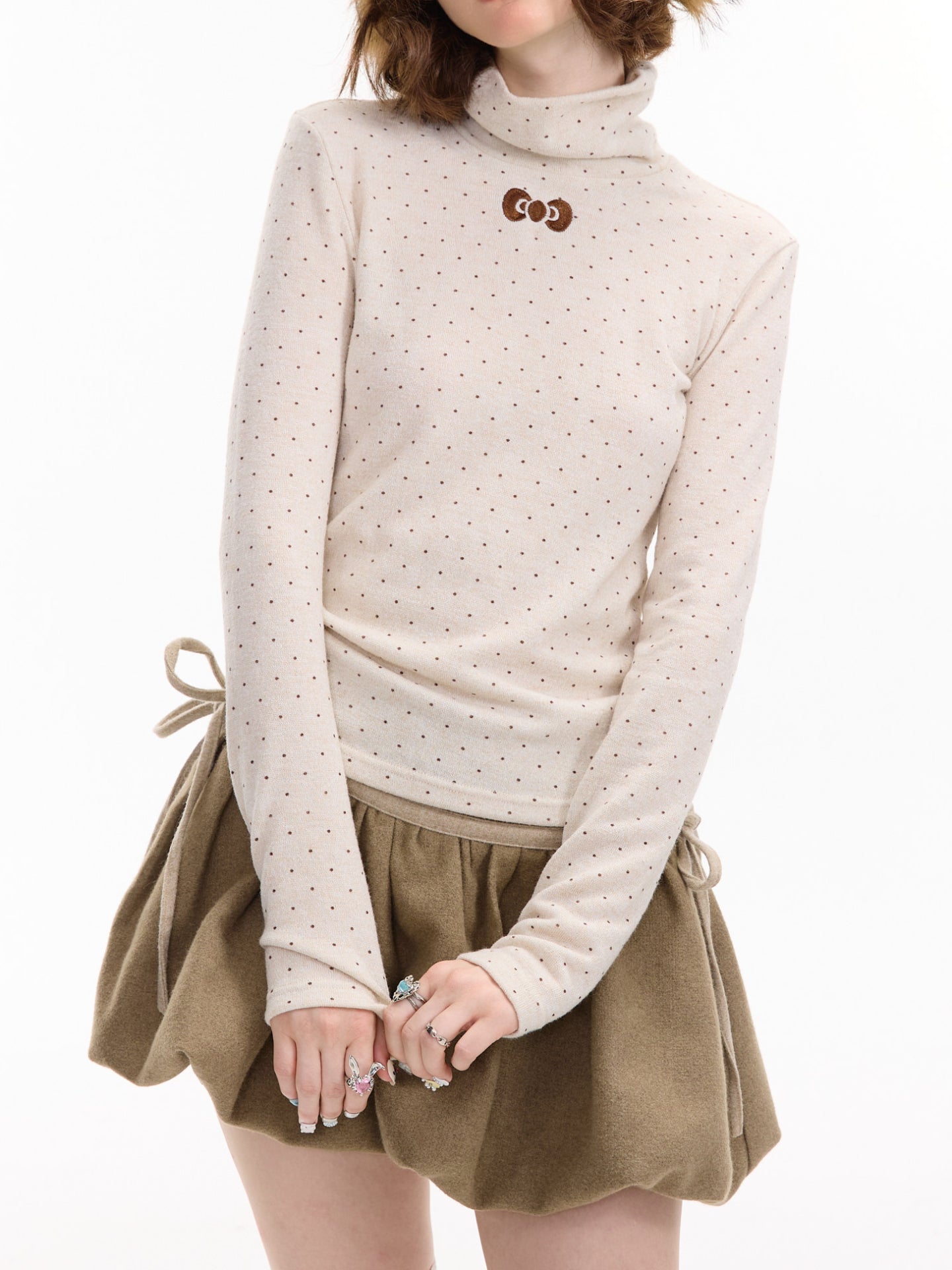 Cocoa Dot Turtleneck Tops-Tops-ntbhshop
