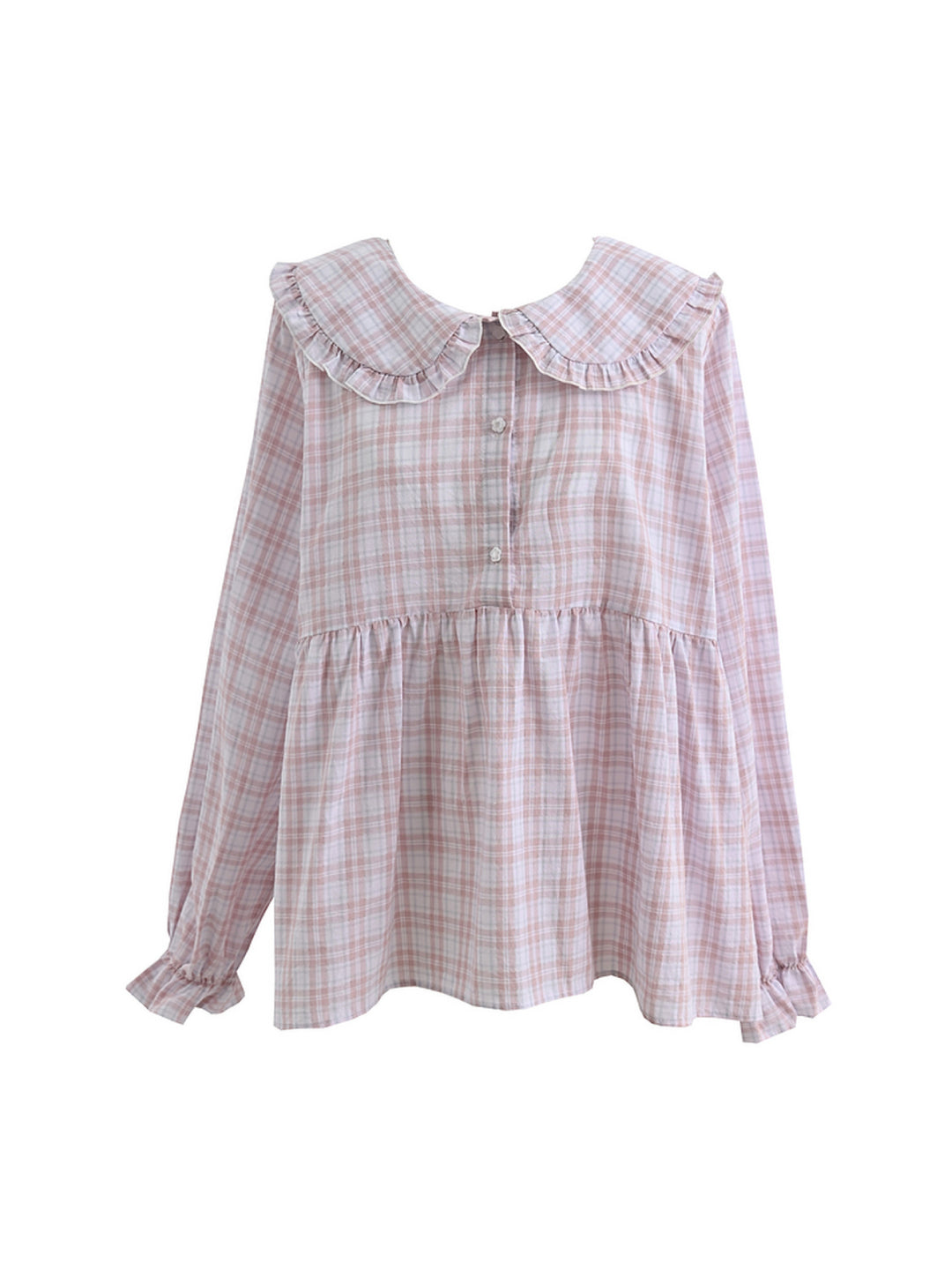 Blush Cloud Plaid Babydoll Blouse-Tops-ntbhshop