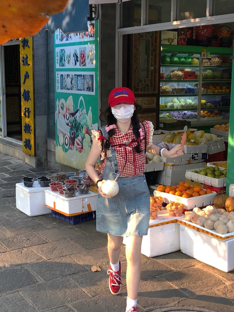 Sweet Cherry Denim Dungaree Dresses-ntbhshop