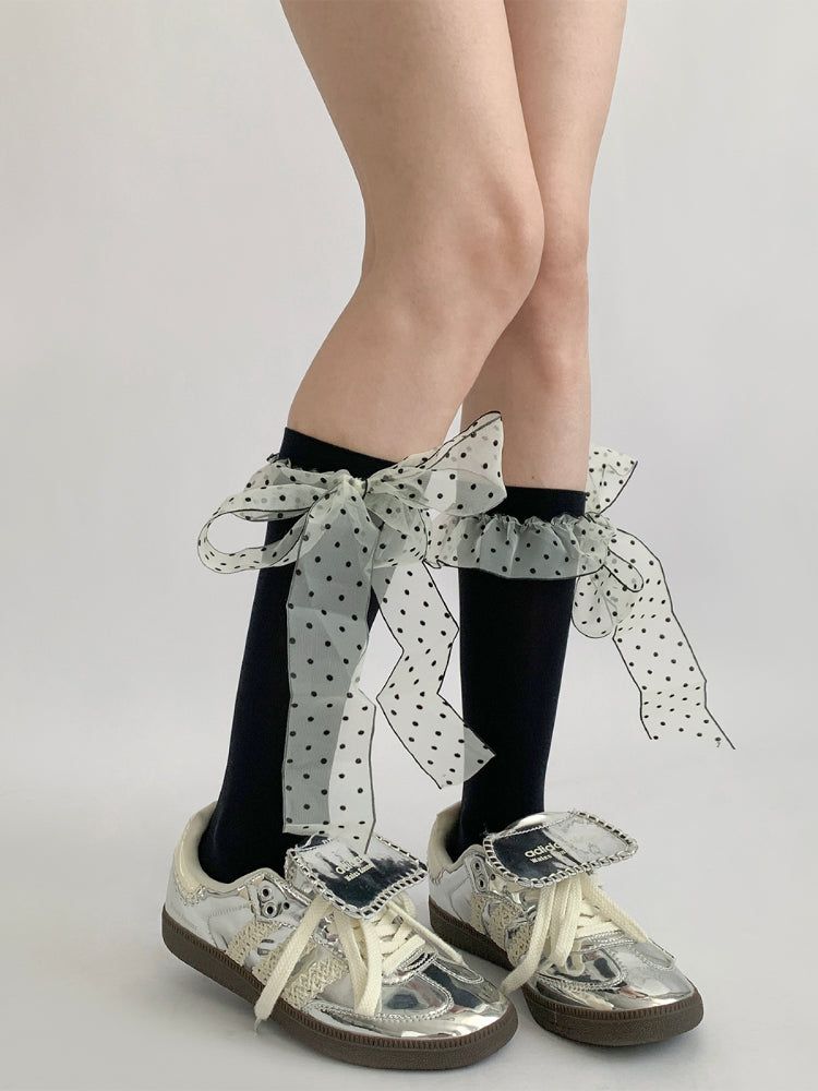 Dotty Bow Knee & Crew Socks-ntbhshop