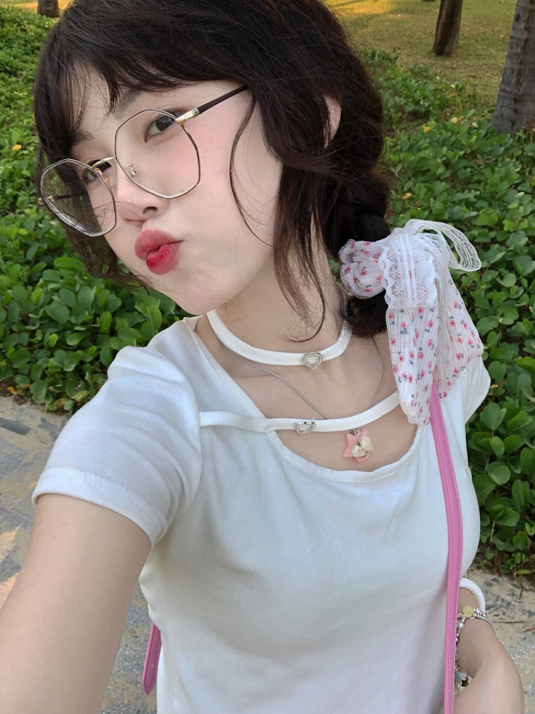 Dopamine Girl Love Necklace Crop Tops-ntbhshop