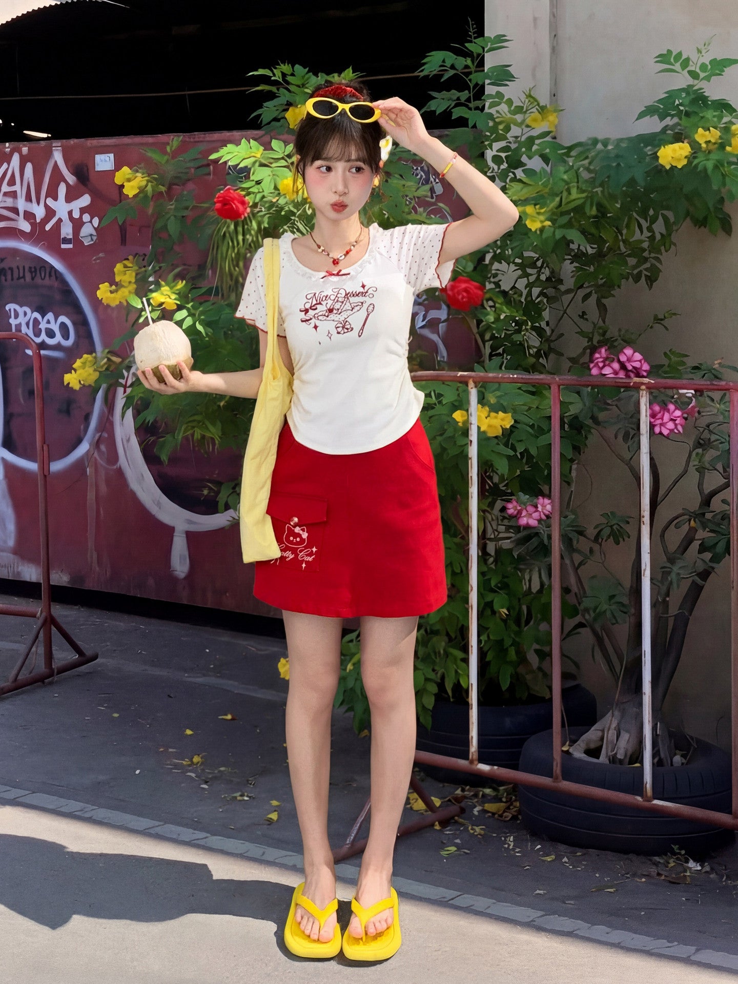 Catty Cat Cherry Mini Skirt-Bottoms-ntbhshop