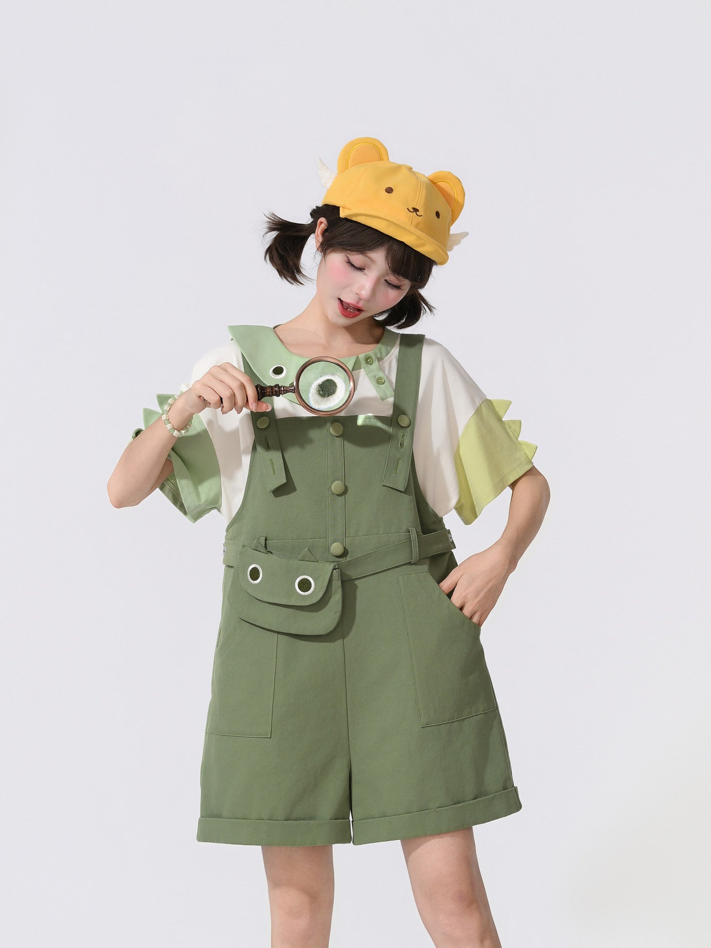 Green Monster Cotton Overall Shorts-Bottoms-ntbhshop