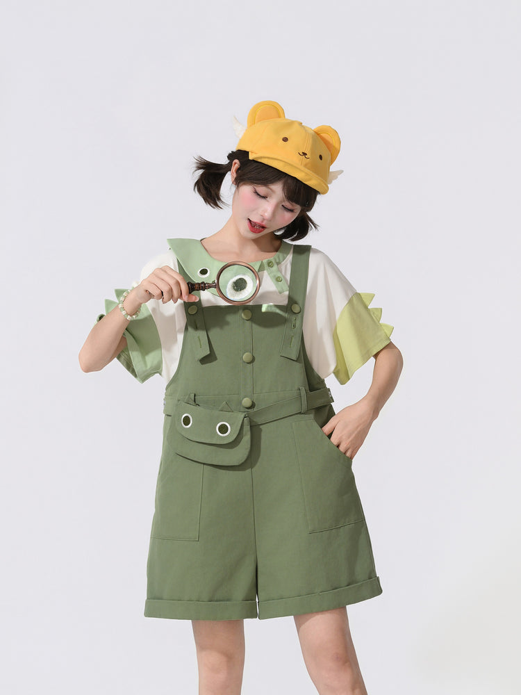 Green Monster Cotton Overall Shorts-Bottoms-ntbhshop