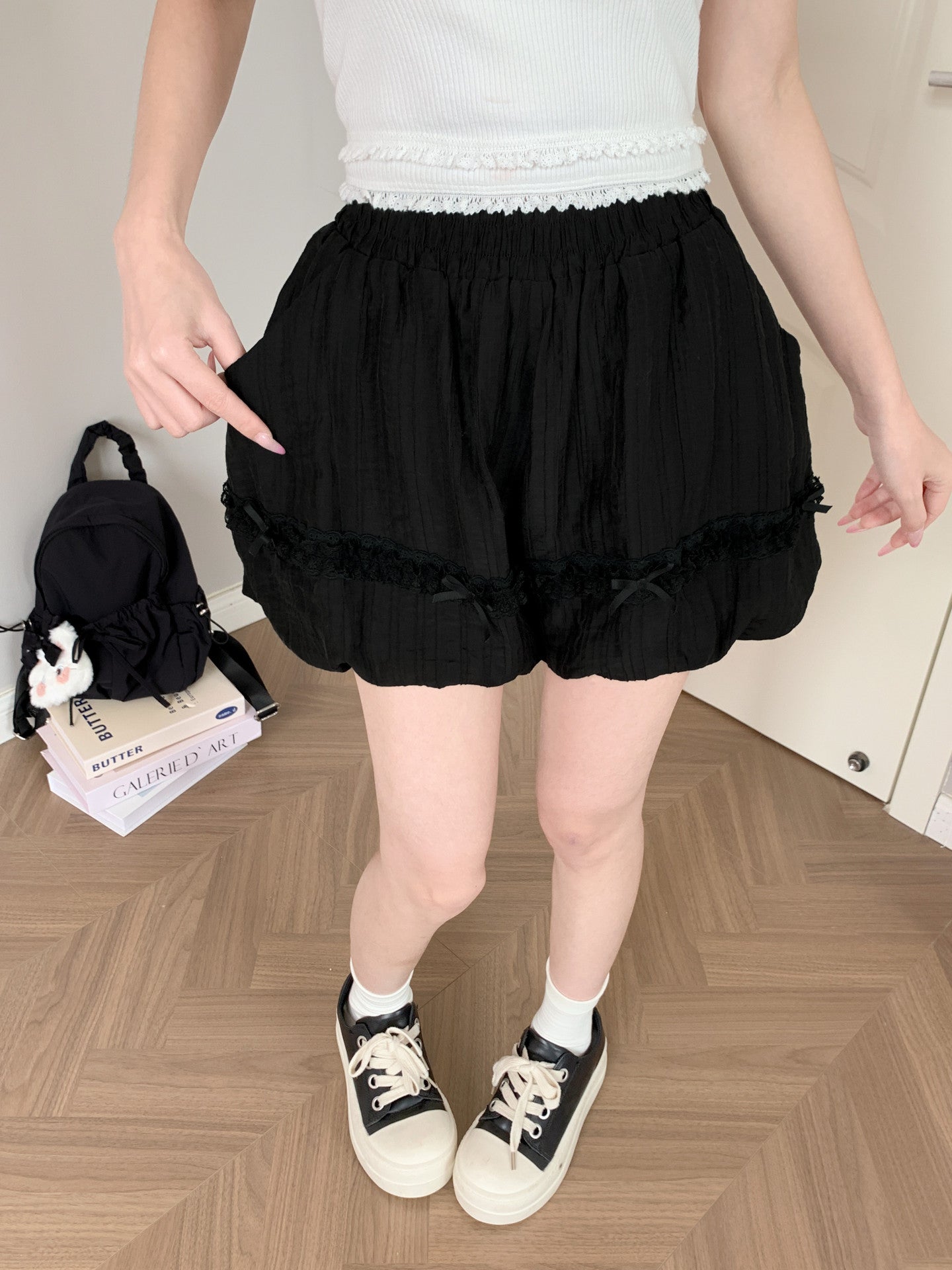 Black Bloom Bubble Shorts-Bottoms-ntbhshop