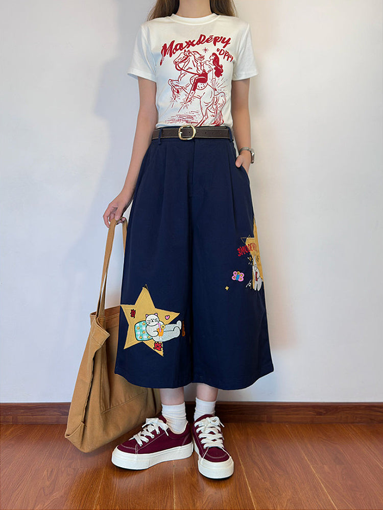 Story Patch Wide Culottes-Bottoms-ntbhshop