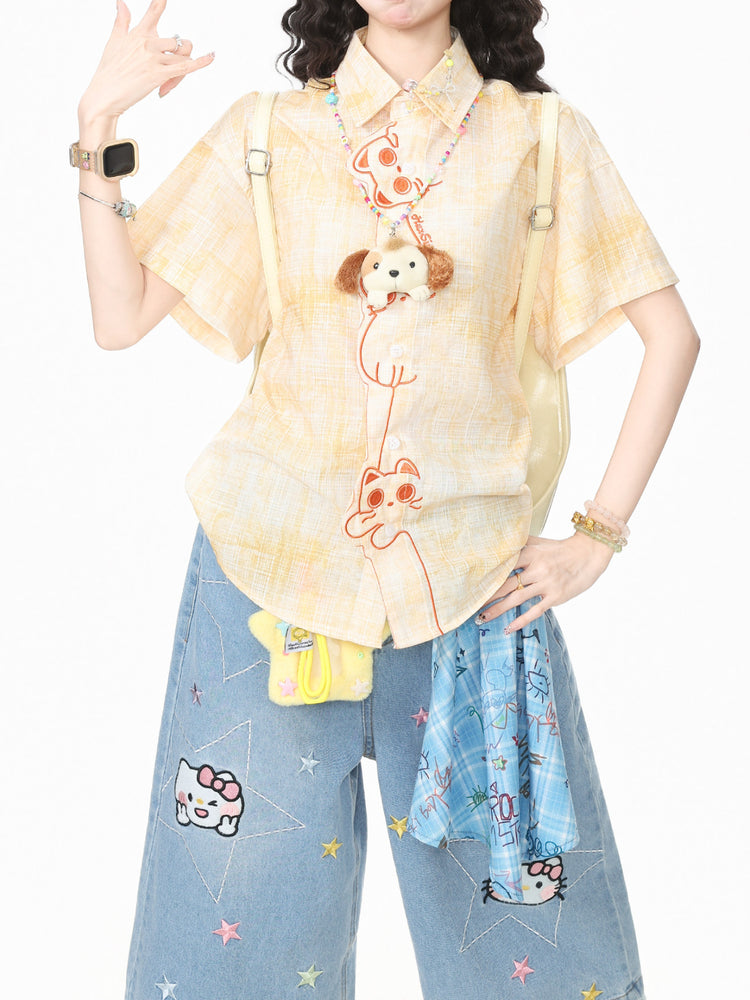 Kitty Giggle Plaid Shirts-Tops-ntbhshop