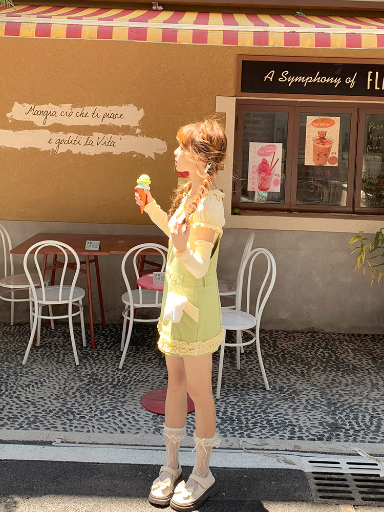 Green Apple Puff Sleeve Blouse & Overall Skirt-ntbhshop