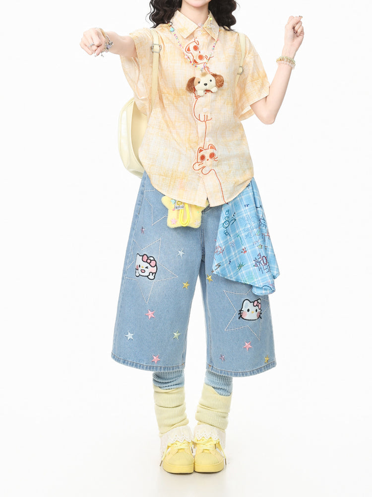 Kitty Giggle Plaid Shirts-Tops-ntbhshop