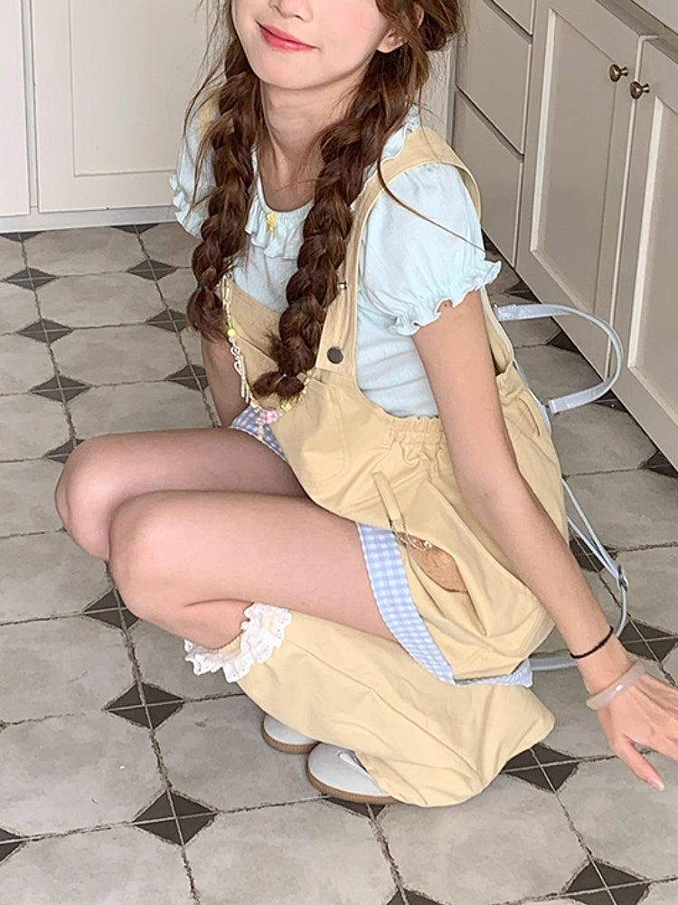 Honey Bear Cub Puff Sleeve Blouse & Overall Shorts-ntbhshop