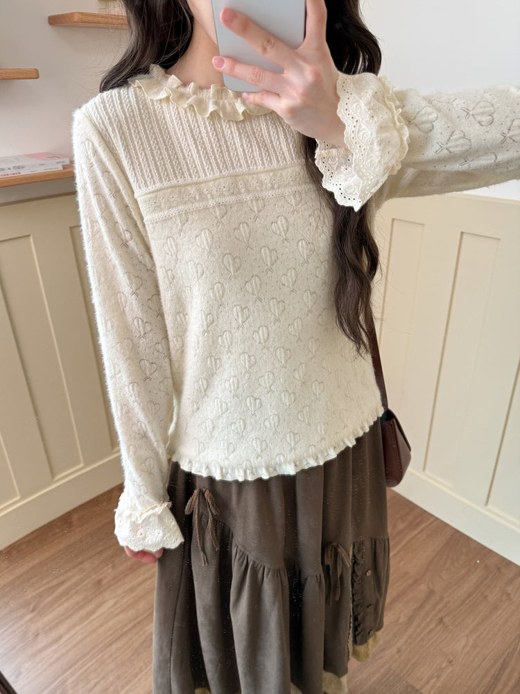 Milky Heart Ruffle Top-Tops-ntbhshop