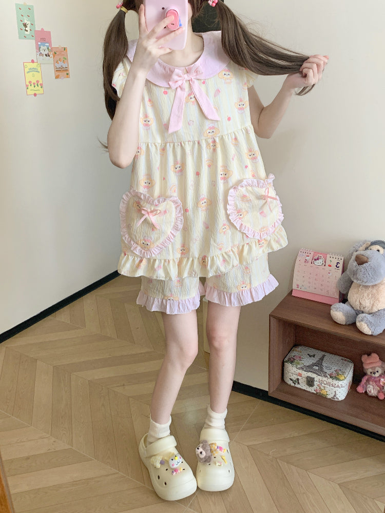Peach Puff Fairy Sleeve Pajama Set-ntbhshop
