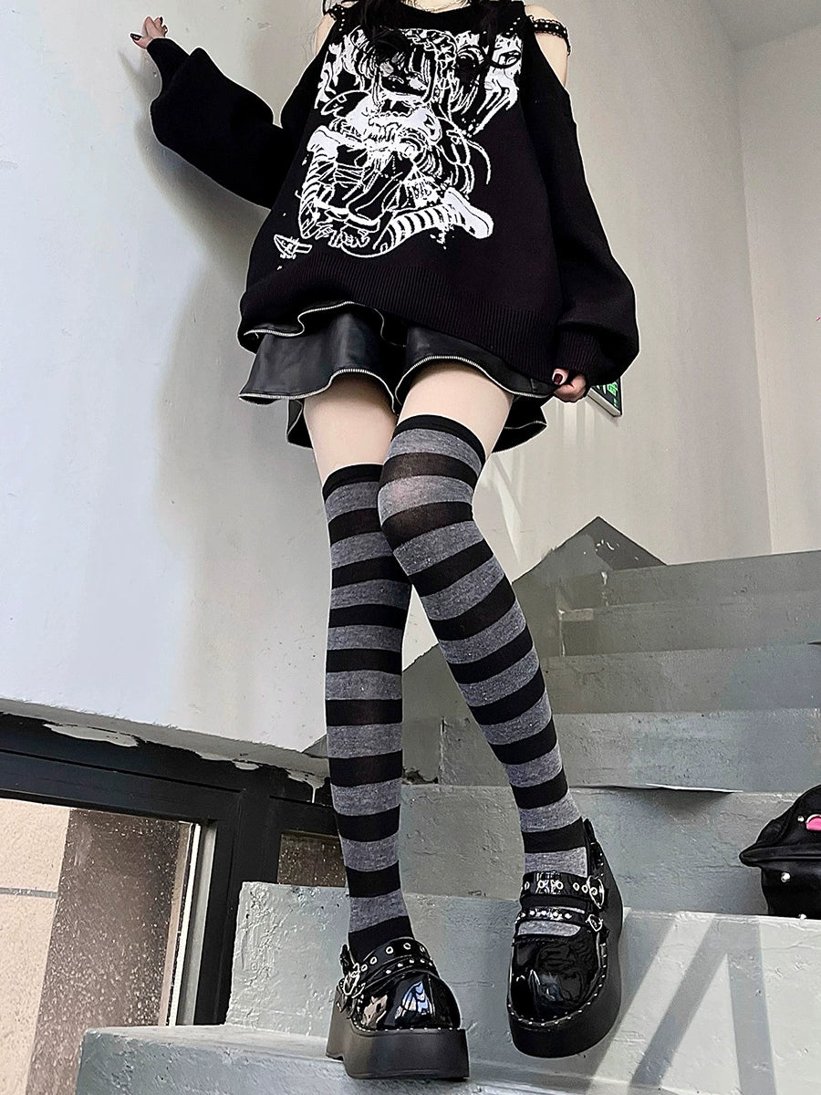 Yabi Punk Stripes Knee Socks-ntbhshop