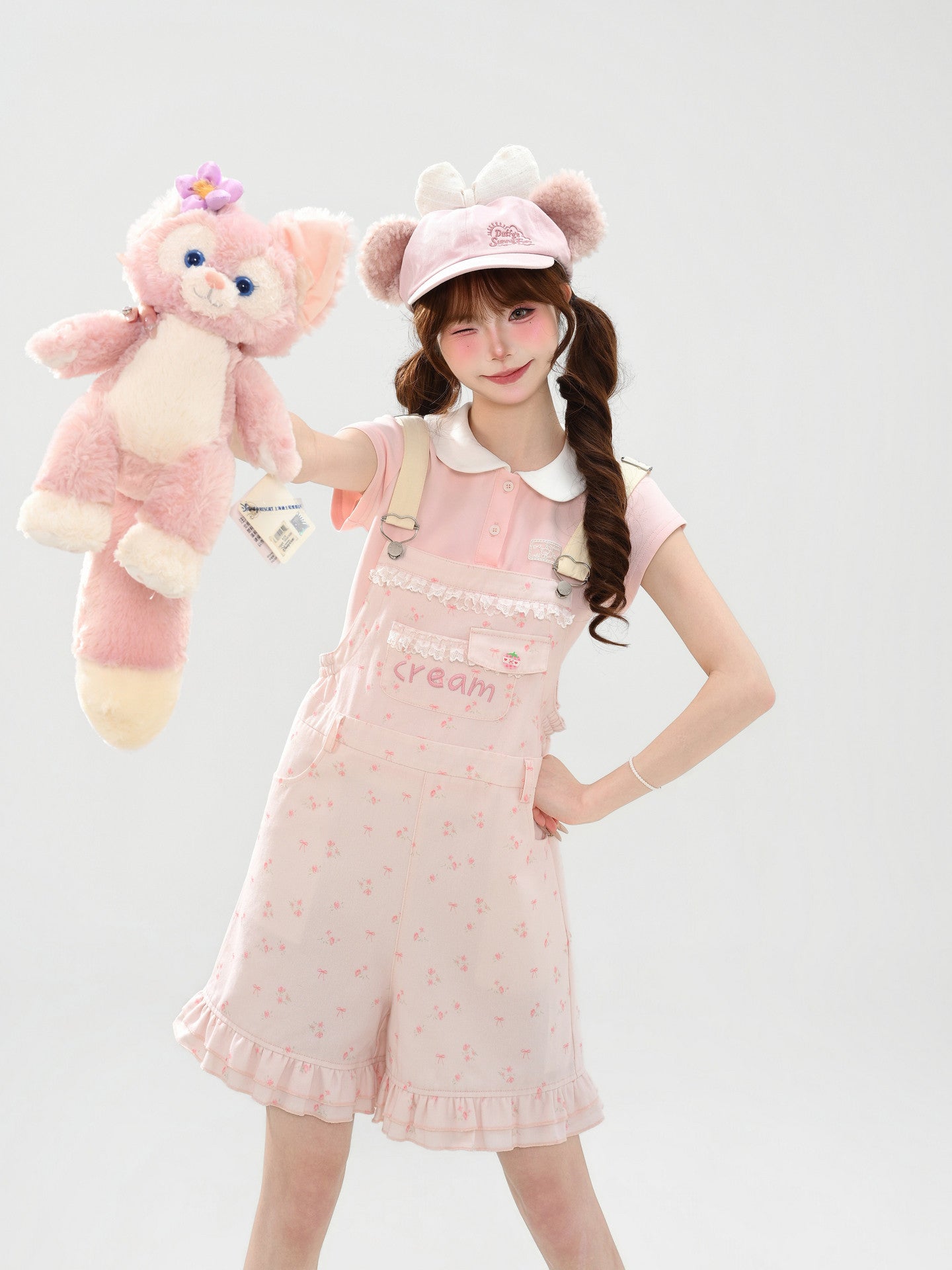Berry Cream Ruffle Overall Shorts-Bottoms-ntbhshop