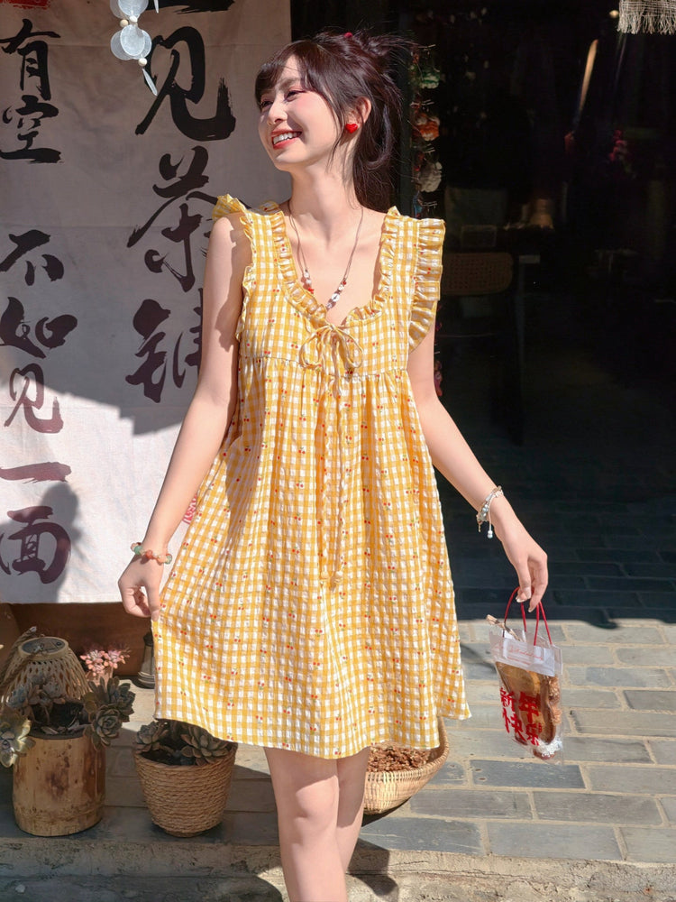 Sunny Gingham Babydoll Dress-Dresses-ntbhshop