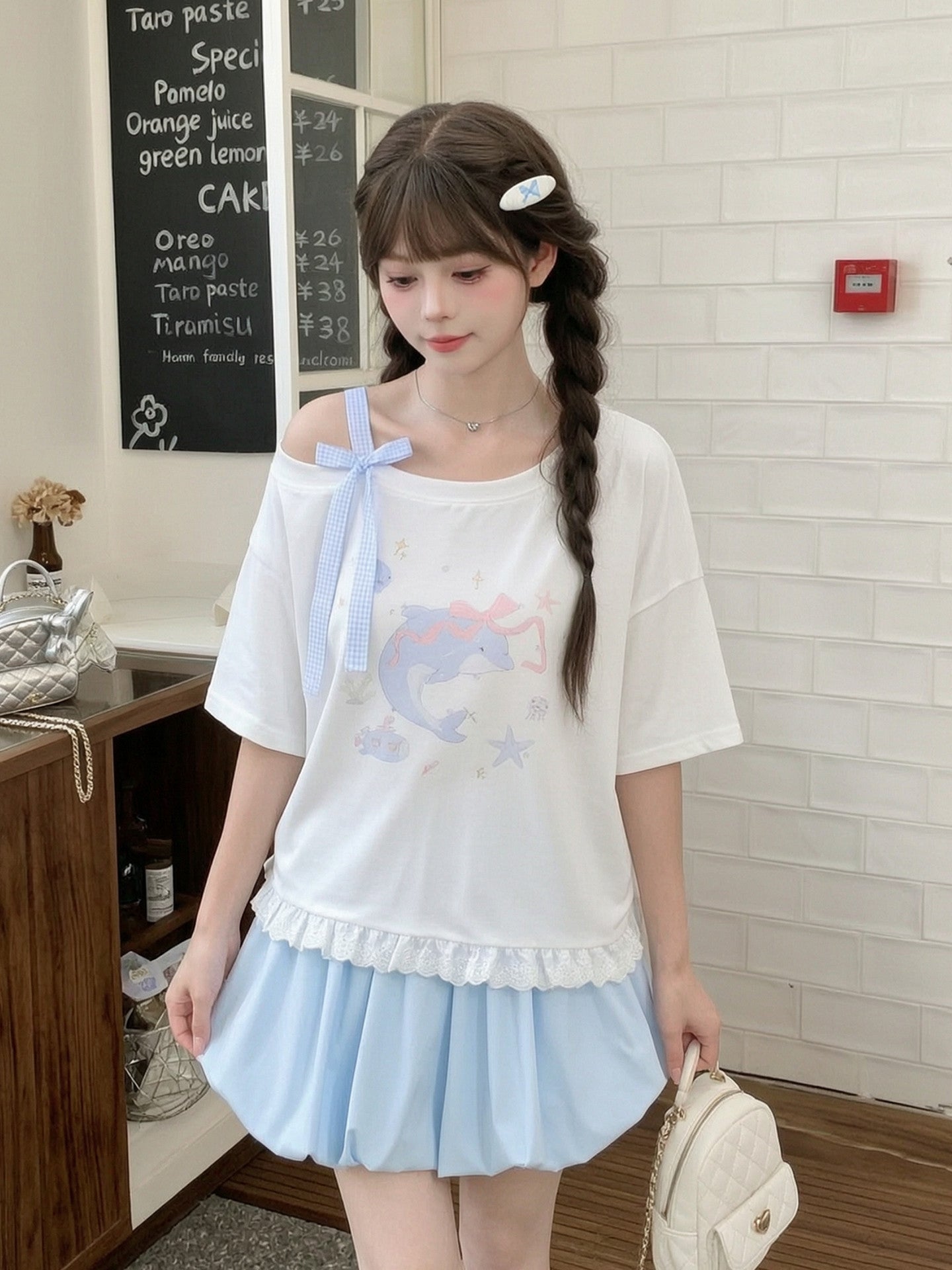 Dolphin Ribbon Shoulder Top-Tops-ntbhshop