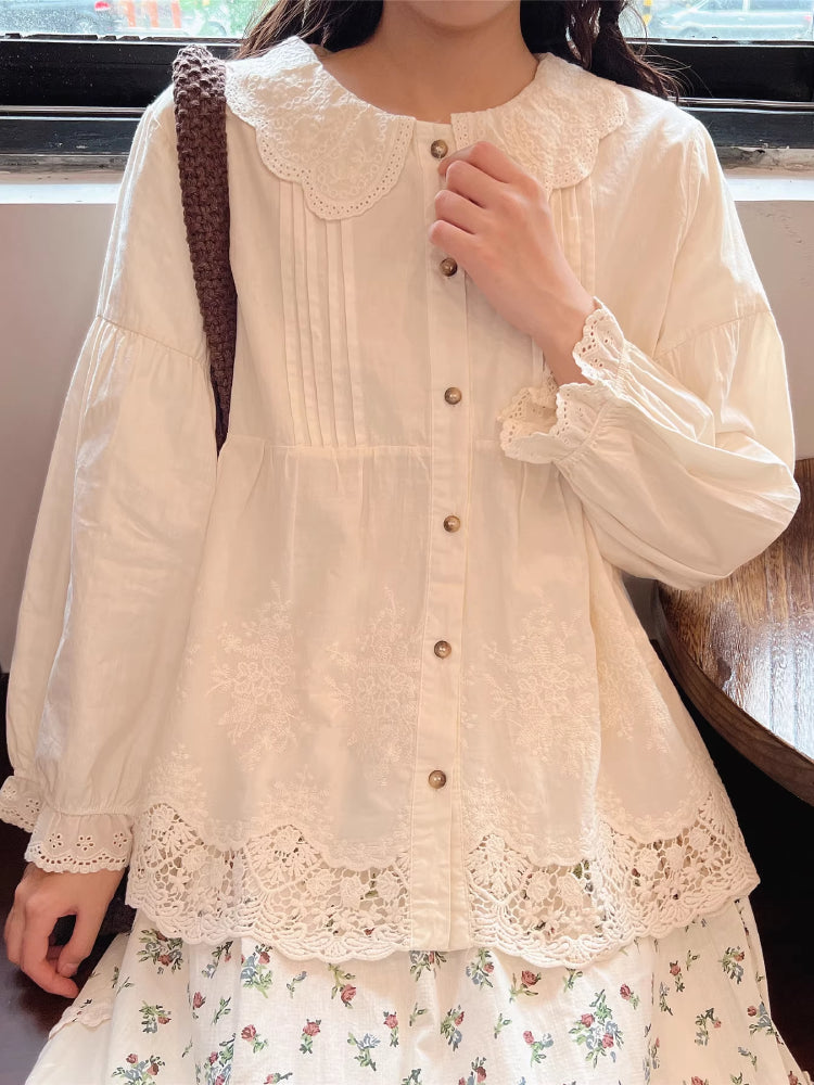 Dreamwood Lace Collar Blouse-ntbhshop