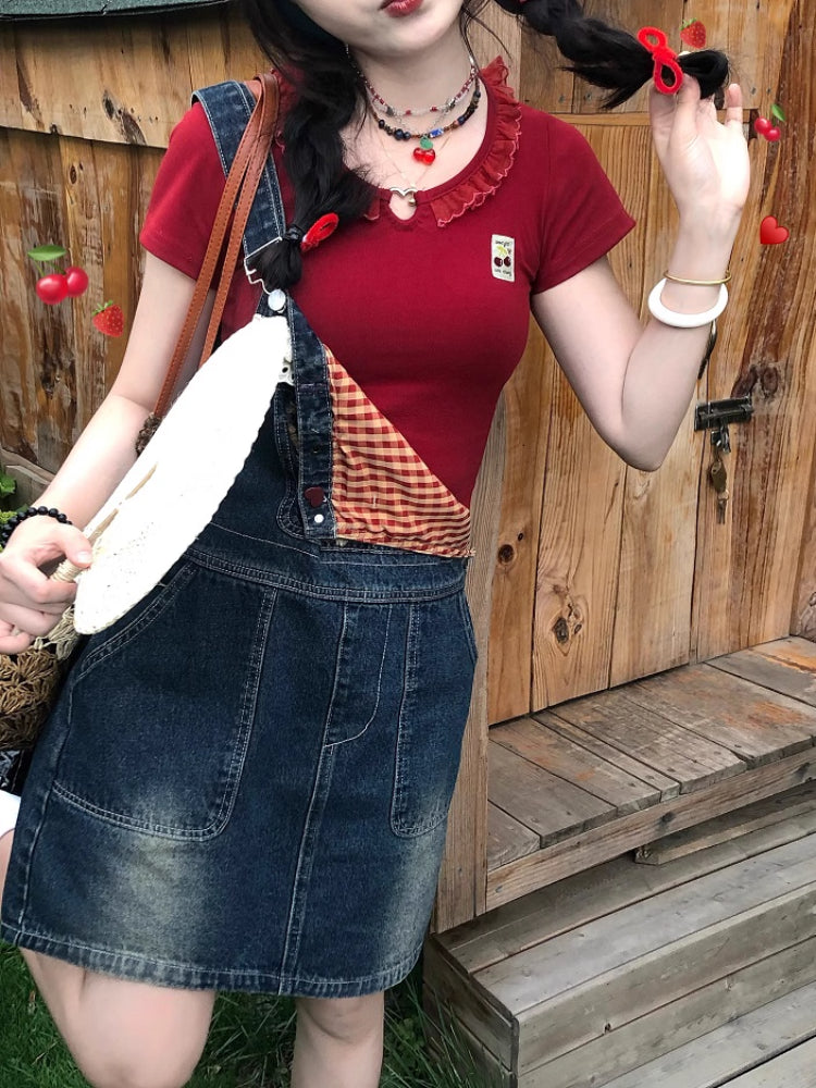 Sweet Cherry Denim Dungaree Dresses-ntbhshop