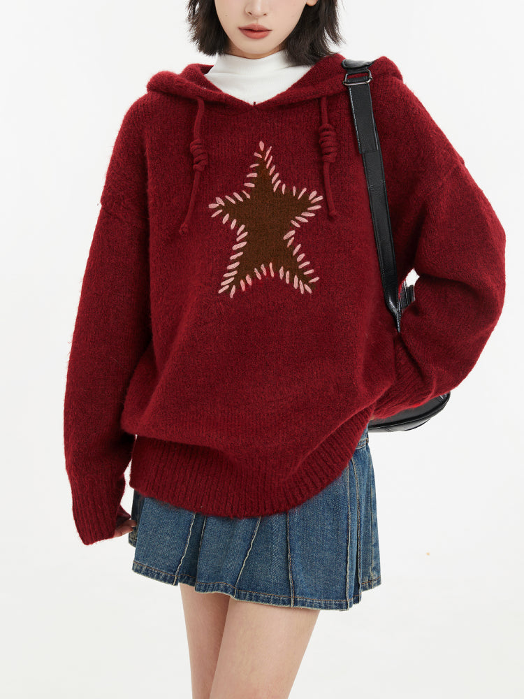 Frosty Starry Patch Knit Hoodies-Tops-ntbhshop