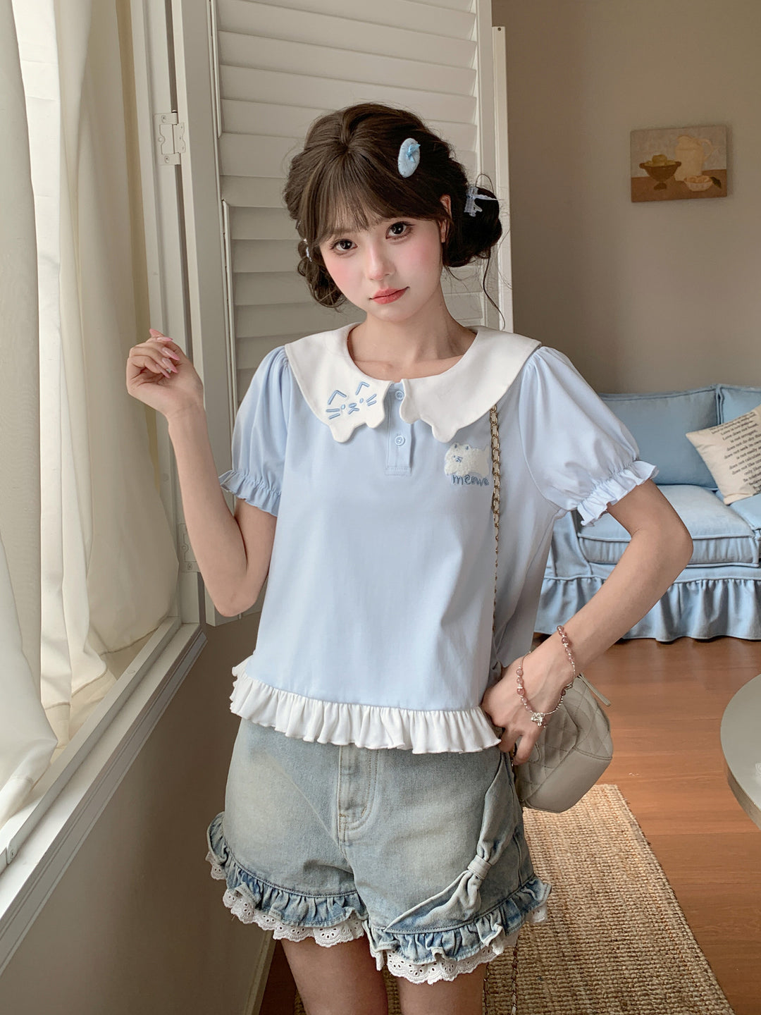 Kitten Sailor Collar Blouse-Tops-ntbhshop