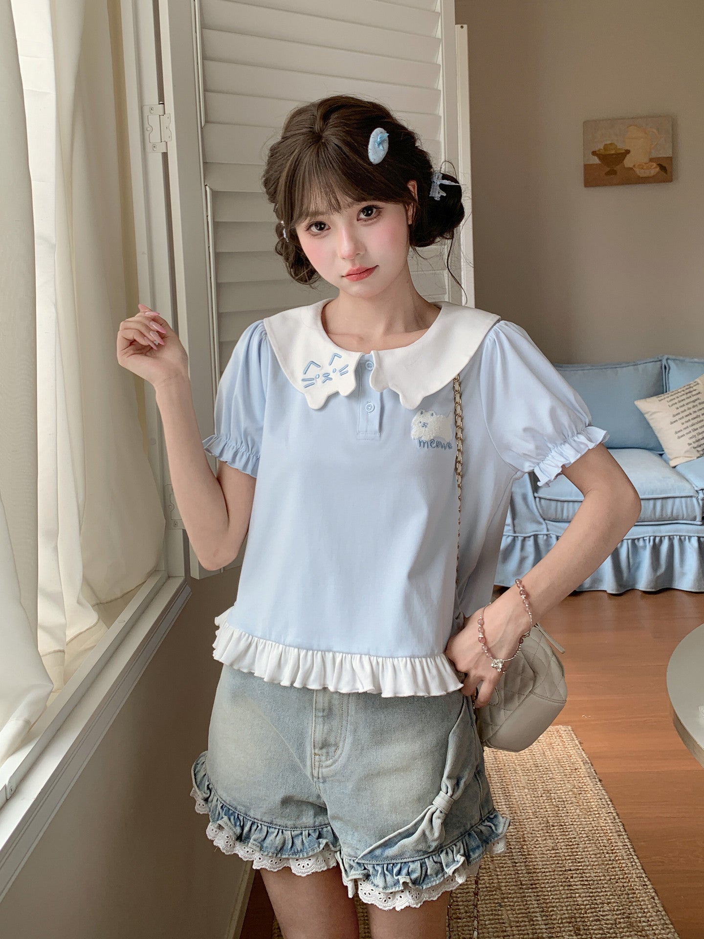 Kitten Sailor Collar Blouse-Tops-ntbhshop