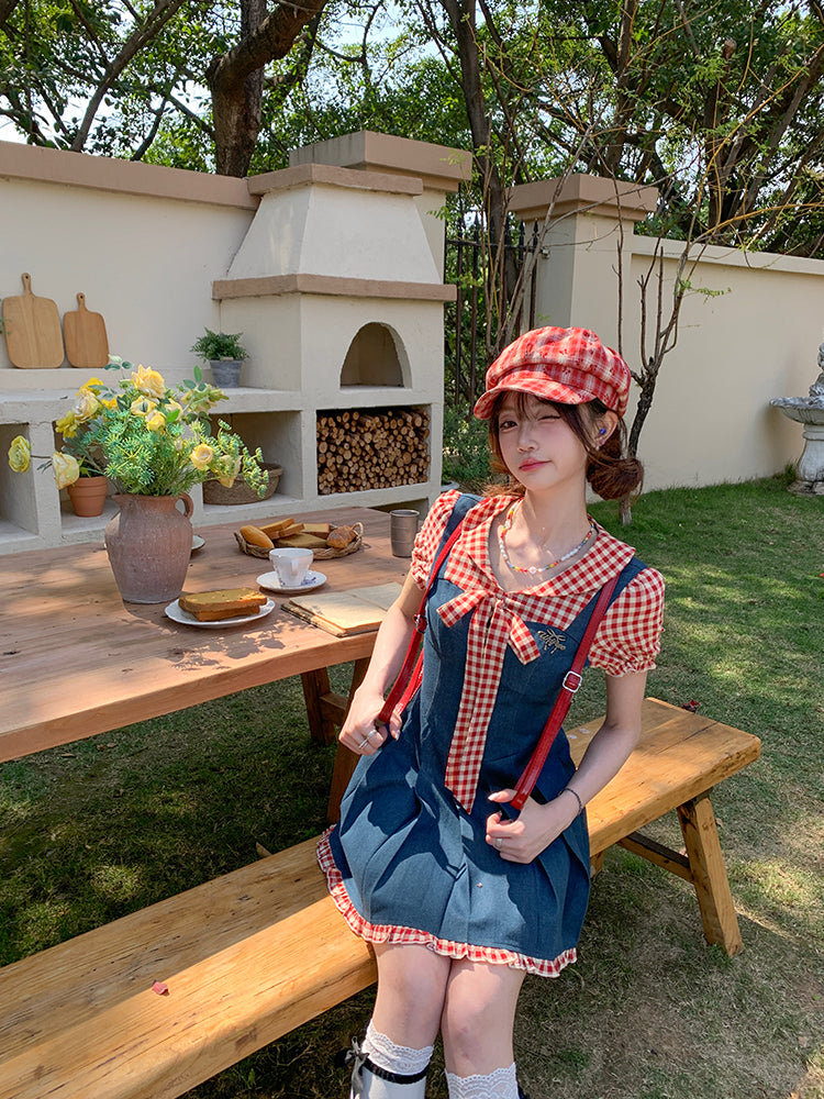 Raspberry Jam Retro Denim Plaid Dress-ntbhshop