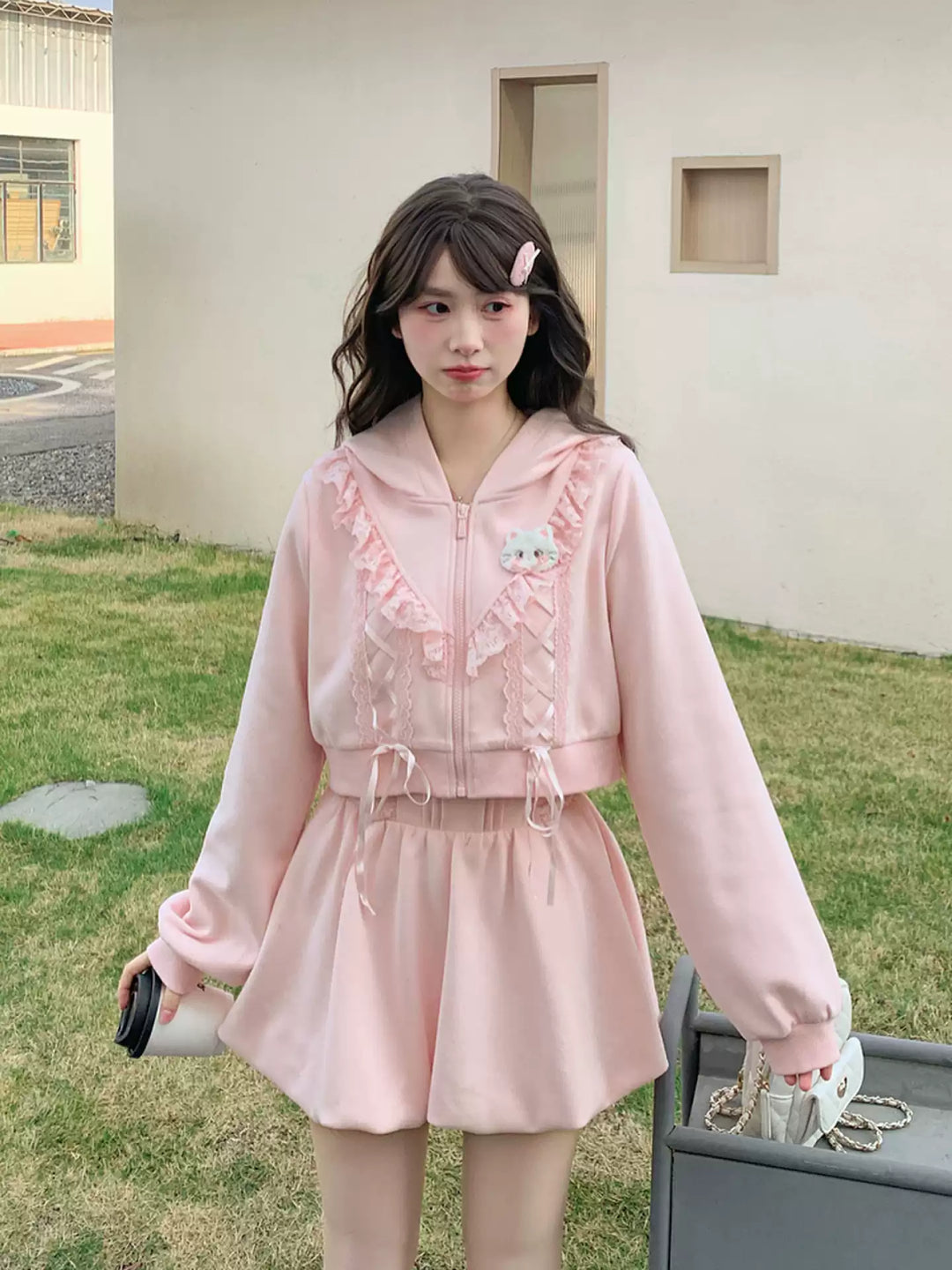 Blush Cloud Kitten Sweat Jacket & Skirt