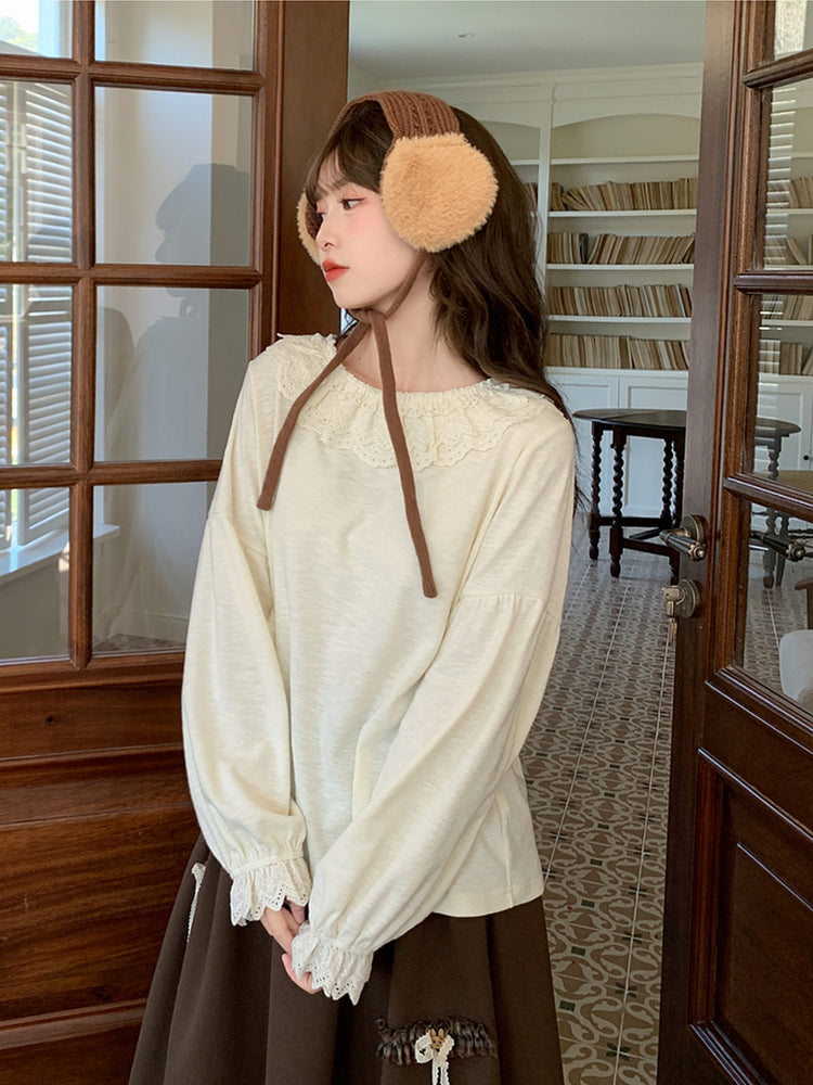 Apricot Milk Lace Collar Blouse-Tops-ntbhshop