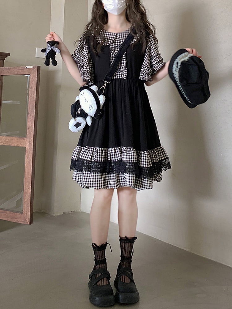 Midnight Pudding Gingham Bubble Dress-ntbhshop