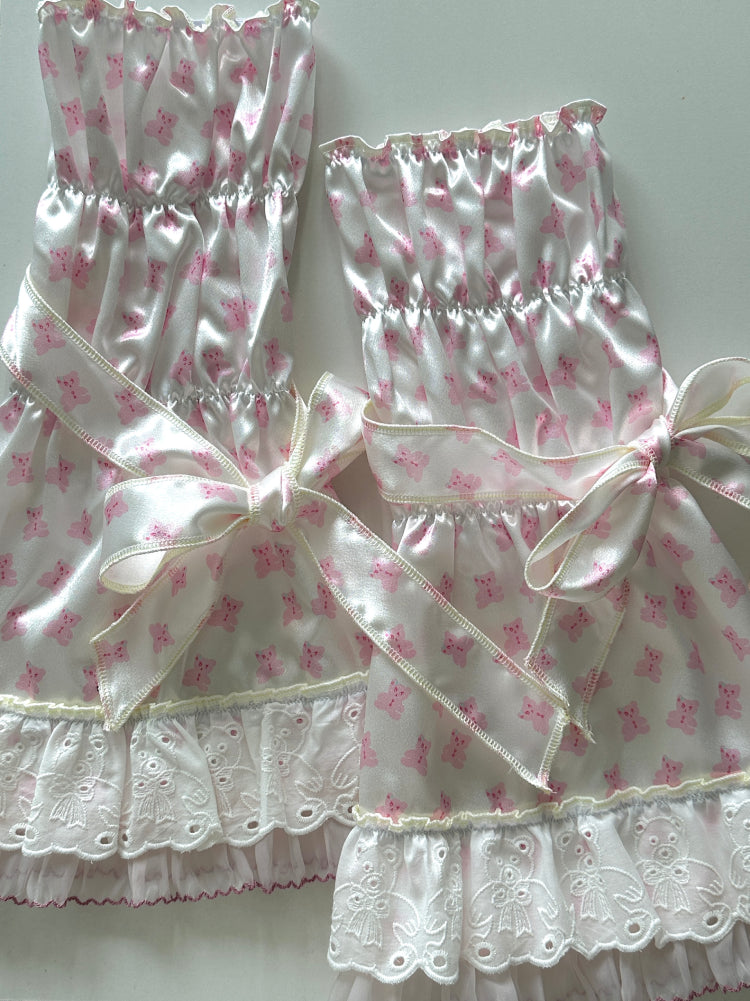 Bear Glimmer Silky Bow Lace Leg Sleeves-ntbhshop