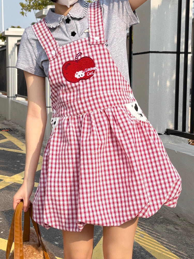 Apple Cat Plaid Bubble Dress-ntbhshop