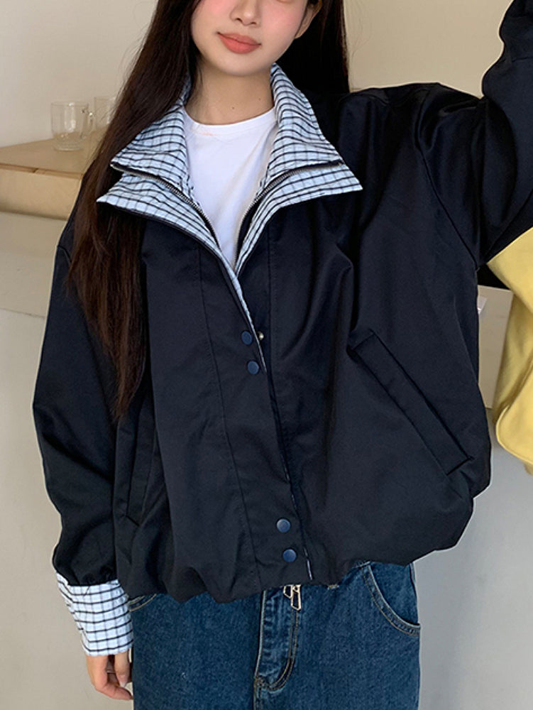 Midnight Check Patchwork Jacket-ntbhshop