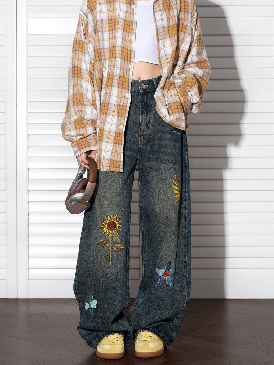Sun Bloom Straight Leg Jeans-Bottoms-ntbhshop