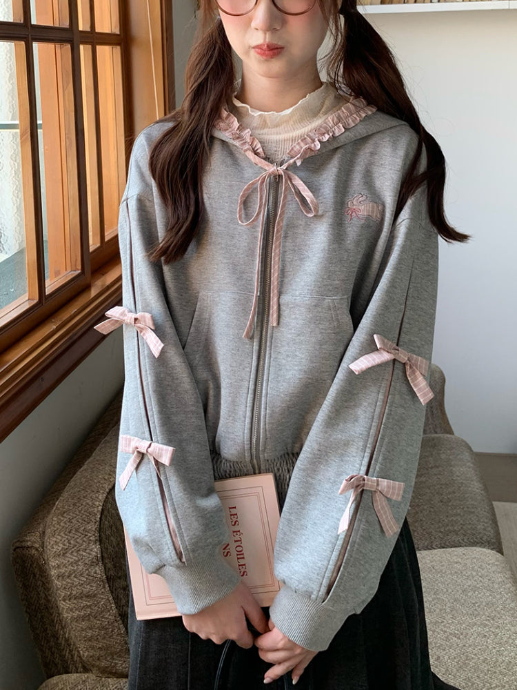 Bunny Gingham Bow Hooded Jacket-ntbhshop