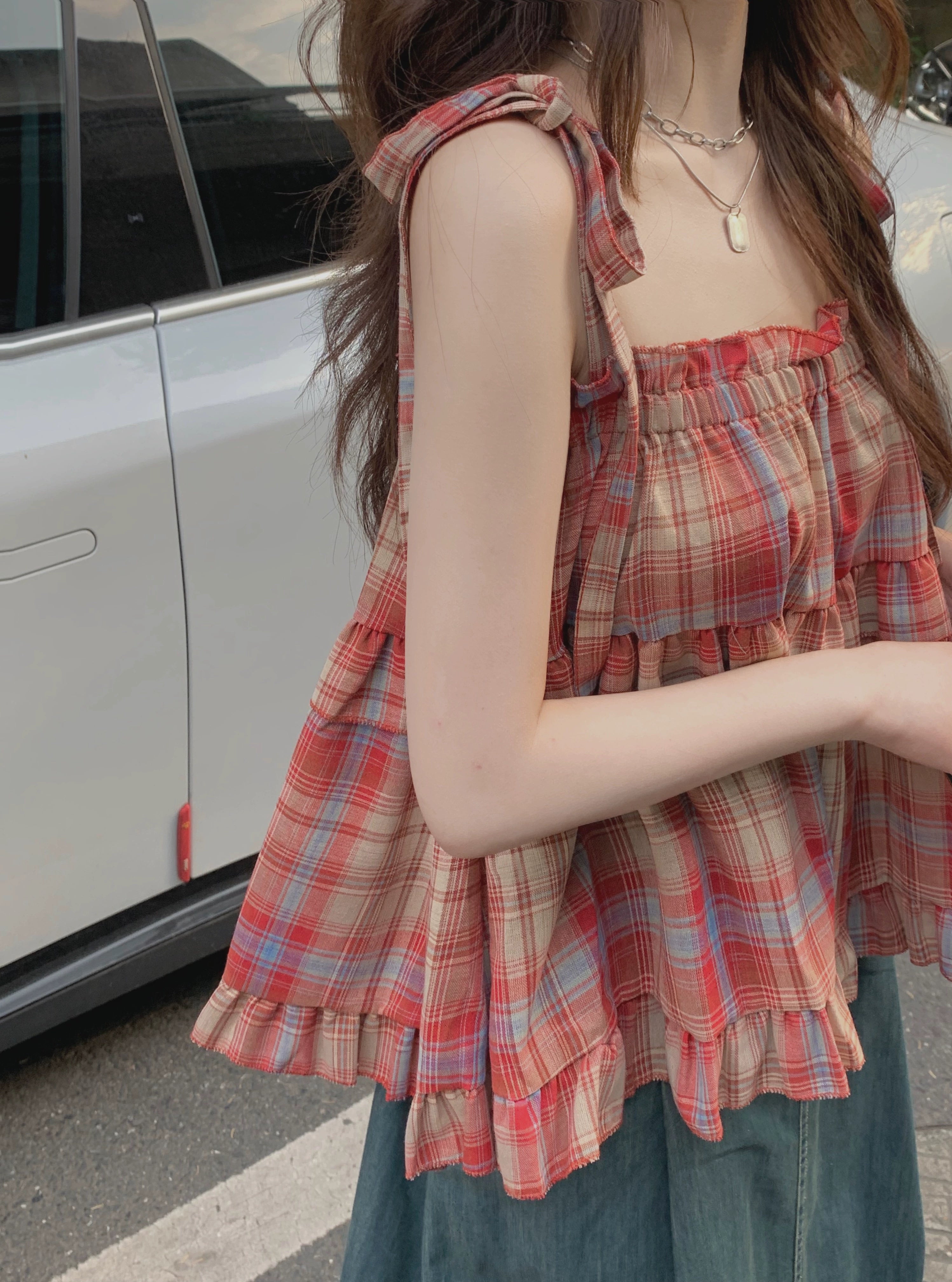 Retro Red Plaid Babydoll Top-ntbhshop