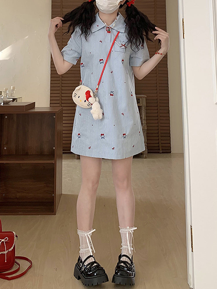 Love Letter Cherry Stripe Polo Dress-ntbhshop