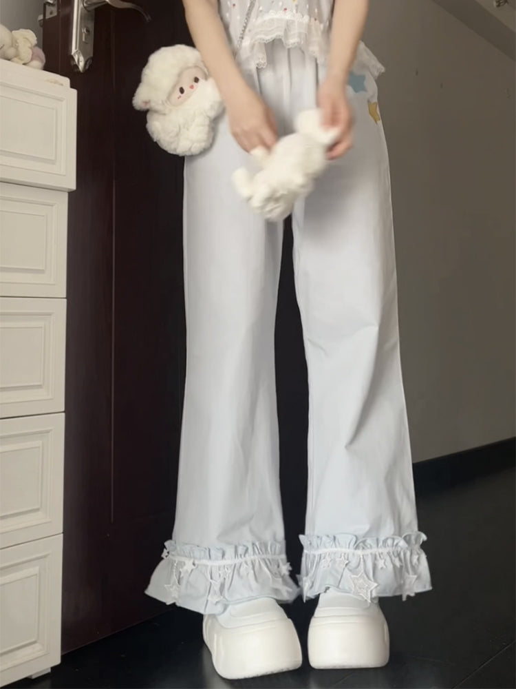 Starwish Lace Trim Ruffle Pants-ntbhshop