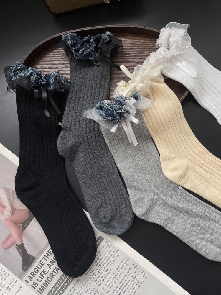 Denim Ruffle Crew Socks-ntbhshop