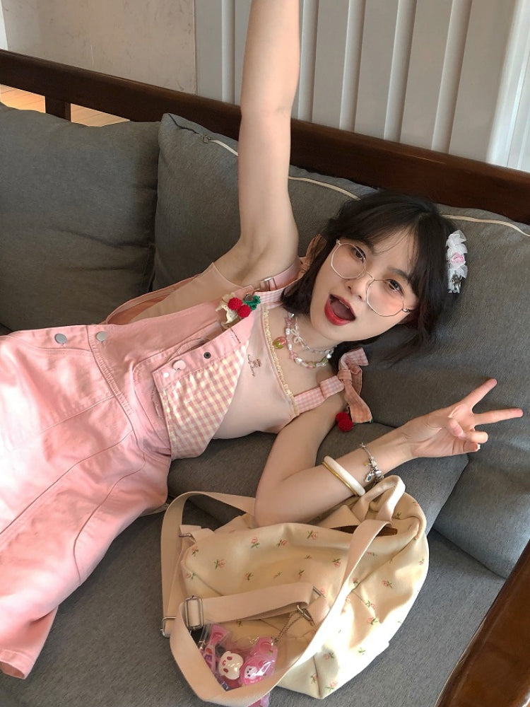 Sweet Cherry Denim Dungaree Dresses-ntbhshop