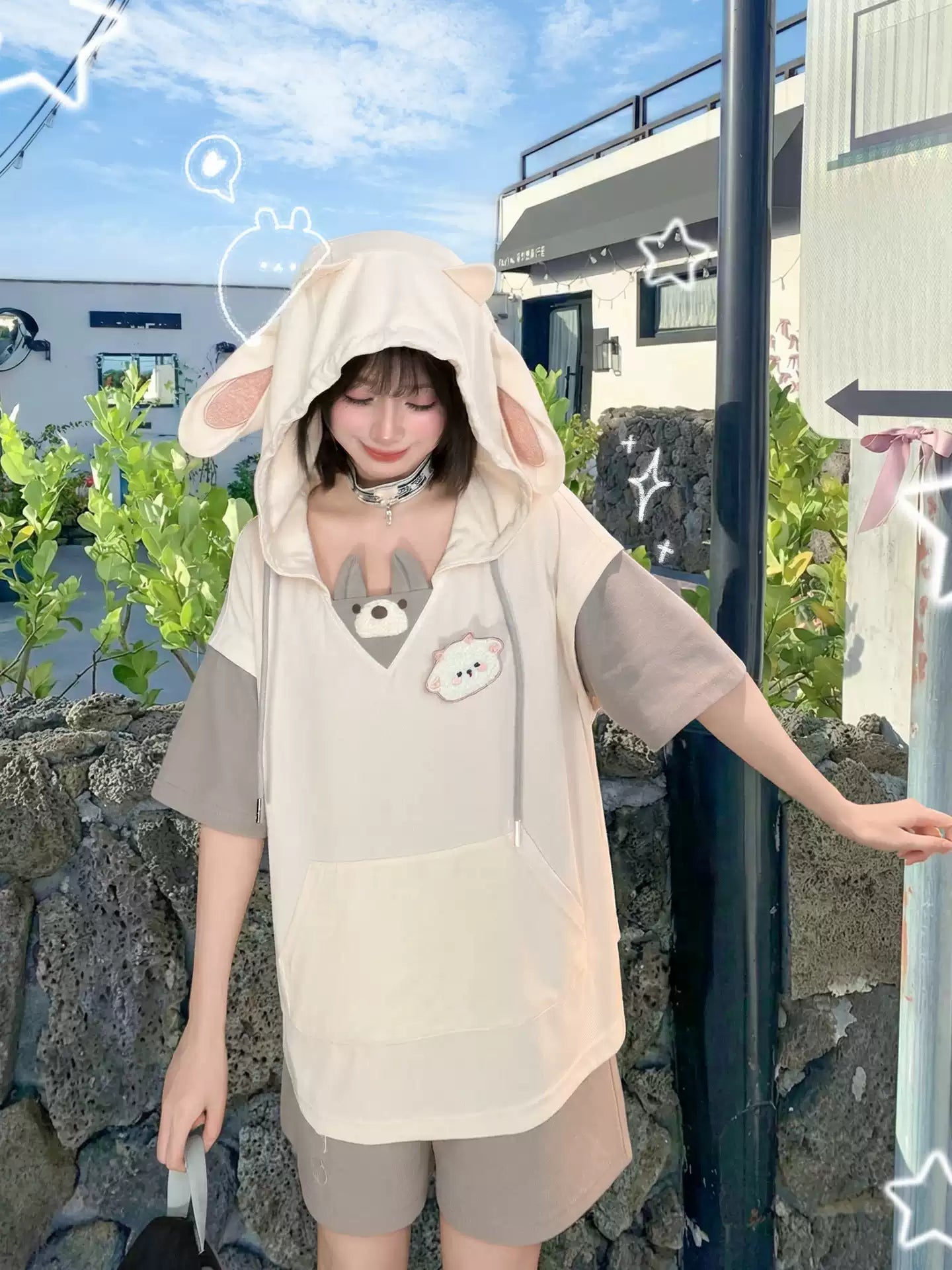 Little Sheep Wolf Hoodie & Shorts-Sets-ntbhshop
